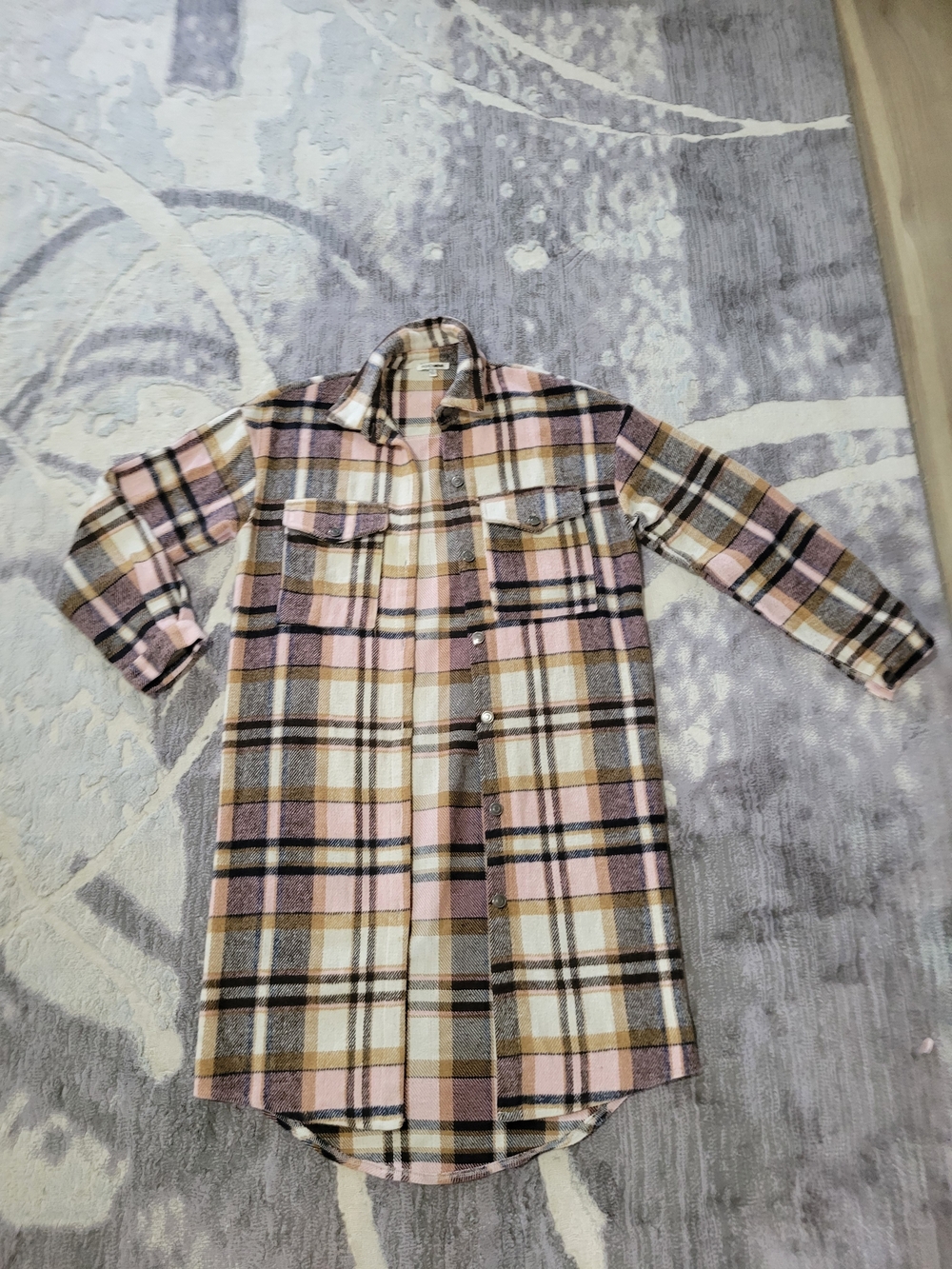 Fashion Nova Plaid Shacket in Pink, Brown & Cream Size S
